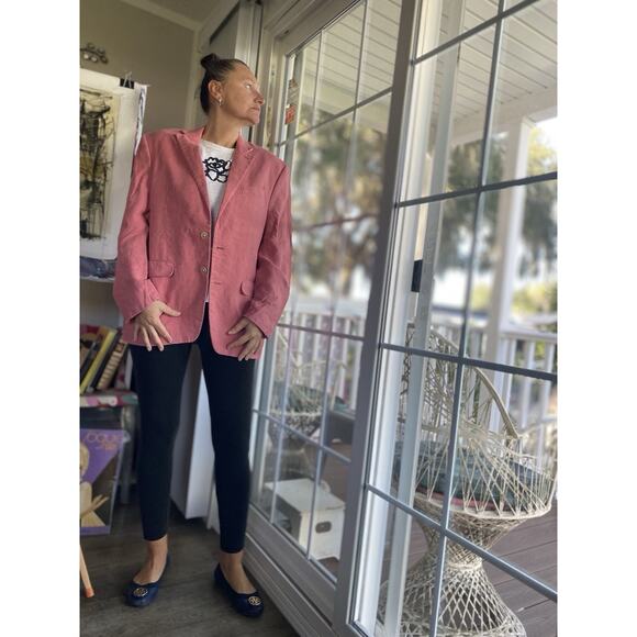 Lauren Ralph Lauren Classic-Fit Linen Blazer Coat Pink Two-Button Lined 40R - Picture 2 of 12